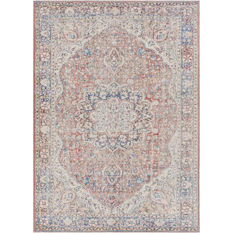 Langley Street Bria Machine Washable Oriental Red/Blue/Ivory Area Rug